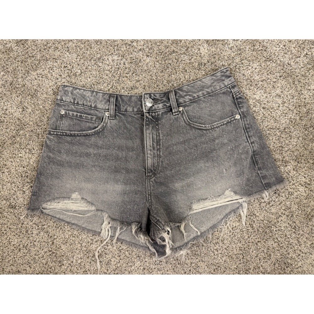 Garage Denim Festival Distressed Grey High Waisted Jean Shorts Size 13 31